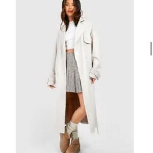 NEW Boohoo Light Beige Faux Suede Trench Coat